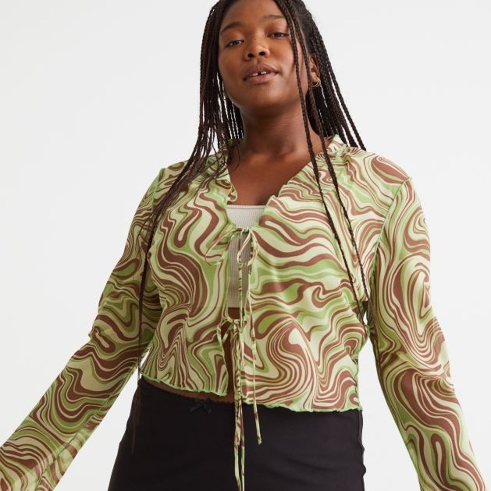 Green Swirl Tie-Front Blouse